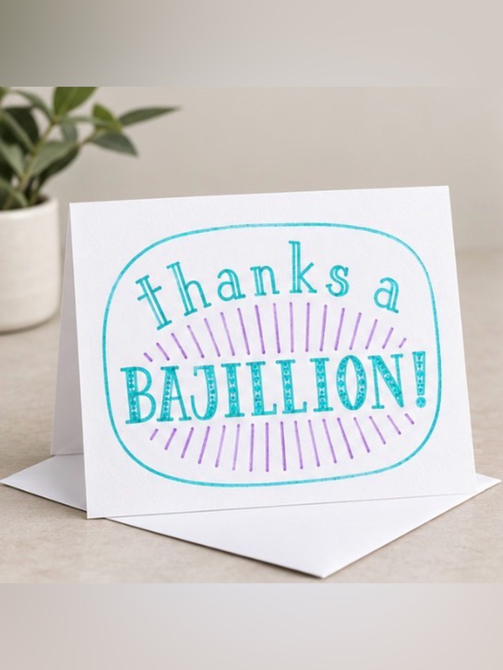 Thank You White Greeting Card Blank Minimalist Thanks a Bajillion Handmade